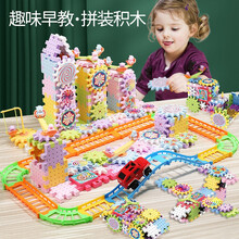 儿童电动拼装百变乐园积木玩具 启蒙益智早教大颗粒齿轮轨道汽车3-6岁玩具男女孩节生日六一儿童节礼物 千变电动积木轨道乐园套装（203颗积木）