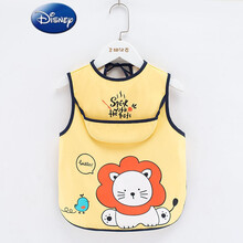 迪士尼同款小孩子的宝宝吃饭围兜 防水婴儿儿童罩男女围嘴口水巾夏季无袖免洗围裙 【黄色】无袖款大头狮子 小码【0-3岁】