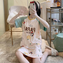 哺乳睡裙夏季薄款产后住院月子服喂奶大码孕妇睡衣产妇短袖连衣裙 602女鸭子 L【100-120斤】