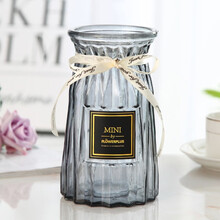 行湘 花瓶北欧玻璃花瓶插花摆件水培透明花瓶花艺干花玻璃瓶客厅玄关装饰 18贴标【烟灰】