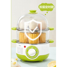 美的（Midea）蒸蛋器煮蛋器家用多功能自动断电小型迷你1人煮蛋神器轻巧设计蛋量十足一机多用 绿色双层-定时款