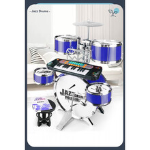 舒弗（LACHOUFFE）儿童架子鼓初学者玩具男孩练手神器家用敲打乐器爵士鼓3-6岁1 深邃蓝+凳子+鼓谱 +电子琴 塑料围鼓架可升降