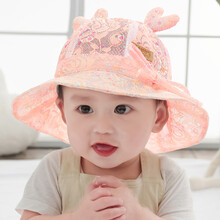 9i9久爱久宝宝帽子夏薄款网眼透气婴儿帽防晒公主帽盆帽可调节渔夫遮阳帽卡通造型帽子韩式可爱粉色21A206