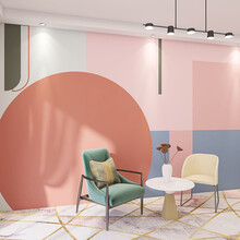 莫兰迪墙纸北欧几何粉色背景墙壁纸个性创意墙布酒店公寓卧室壁画 拼接无纺纸/平米