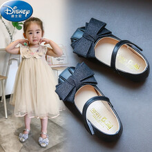 迪士尼女童皮鞋2021秋季新款公主鞋单鞋软底儿童中大童小女孩学生水晶鞋 黑色 36
