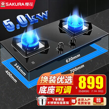 樱花（SAKURA）燃气灶天然气灶煤气灶双灶液化气灶具猛火炉灶台式嵌入式两用5.0KW大火力一级能效 【天然气】B9209大面板多种开孔尺寸