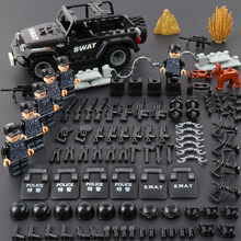 军事人仔警察军人小人拼装积木二战兵人儿童男孩我的世界玩具 防爆警察6+吉普车配收纳箱