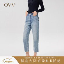 OVV【爱情而已同款】2022春夏新款女装意大利进口棉质中腰香蕉牛仔裤 浅蓝07 24