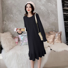 敏潮格伦2021秋季新款孕妇时尚显瘦针织裙大码毛衣外出潮妈连衣裙女 黑色 M