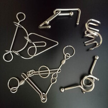 Puzzle十级难度玩具鲁班锁金属智力锁解环解扣烧脑孔明锁全套 经典大个加粗方M扣5件套装