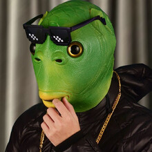 胖头鱼头套绿头鱼沙雕鱼头怪男生搞怪绿头怪头套搞笑网红鱼人 绿鱼人头套+马赛克眼镜