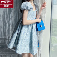 【轻奢潮牌】雷集 在逃公主连衣裙2021新款早春夏季童话风娃娃蓬蓬裙甜美少女 琉璃蓝 M