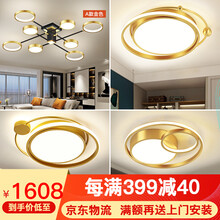 鑫灿 客厅灯三室两厅灯具套餐组合2021年新款两室两厅led吸顶灯轻奢新款北欧现代简约大气家用大厅灯 套餐7-三室1厅(金色4灯)