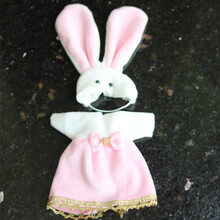 小娃娃衣服 通用6寸16/17厘米8分12分ob11娃衣小号萝莉娃娃裙子BJD关节娃服饰 毛妮兔耳朵帽子和粉红裙 适合17厘米以下的娃娃穿