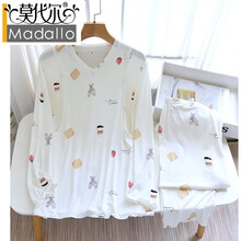 莫代尔莫代尔月子服夏薄款长袖夏季家居服套装孕妇睡产后哺乳衣套头喂奶 白色饼干莫代尔套头月子服 M【建议产后90-120斤】