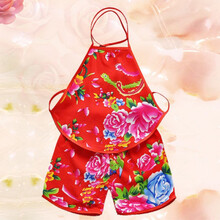 唯坤儿童肚兜婴儿肚兜夏季薄款纯棉绸 男女宝宝肚兜套装民族风0-1-2岁 红色 国粹牡丹 建议2-3岁