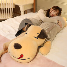 毛绒玩具狗公仔女孩大号布娃娃女生睡觉抱床上可爱趴趴狗长条形陪睡超软抱枕抱抱熊安抚玩偶生日520礼物 棕色调皮 全长约1.2米(Q弹面料+棉填充)