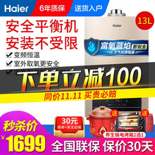 海尔（Haier）平衡式燃气热水器家用天然气 智能变频恒温可浴室内安装 浴室可安装变频净水洗/13升
