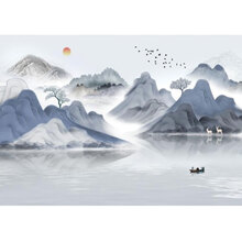 九仕丹顿新中式5d油画意境山水画壁布电视背景墙壁纸客厅沙发无缝墙布墙纸 A