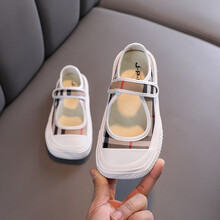 趣优猪女童帆布鞋2021夏季新款小女孩浅口单鞋方头儿童软底布鞋小白鞋子 格子 26码/内长16.7cm