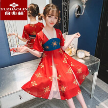 俞兆林汉服女童连衣裙夏装2021新款韩版儿童连衣裙洋气小女孩洋气公主裙蓬蓬纱儿童裙子夏季3-12岁潮 红色 110