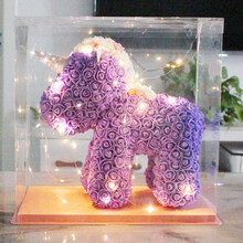 520生日礼物 永生花 独角兽 玫瑰花熊礼盒 超仙送女友老婆闺蜜情人节 魔力紫-独角兽-经典礼盒 (许愿灯)