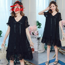北极绒高档轻奢孕妇装夏天裙子时尚夏装2021新款雪纺连衣裙潮妈纱裙仙女仙长裙 黑色 M