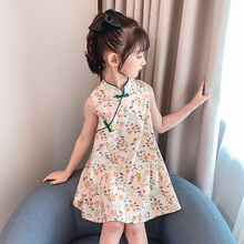 Disney/迪士尼同款女童旗袍裙子2021新款夏装小女孩夏款汉服唐装儿童洋气碎花连衣裙 2020清新碎花旗袍 90