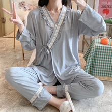月子服夏季薄款吸汗产后哺乳睡衣七八月份莫代尔6六孕妇喂奶透气7 #314蓝灰 XL(120-140斤)
