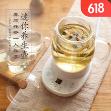 sunchance养身茶壶煮花茶养生壶玻璃迷你养生杯煮粥杯陶瓷电炖杯办公室燕窝壶煮牛奶杯煮茶器烧水壶 600ml分体玻璃养生壶白【带四杯/托盘】