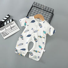 小巧狐2021夏新款婴儿短袖连体衣纯棉宝宝哈衣新生幼儿睡衣爬服薄款衣服【GS-DFX-PKK】 小鱼 66 (建议4个月以下)