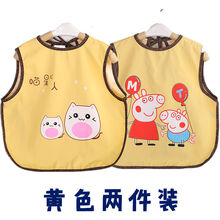 0-4岁男女宝宝饭兜防水围嘴围兜婴儿童口水巾吃饭罩衣 升级款黄色【两件装】 建议6个月-3周岁【图案随机】