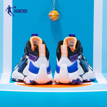 乔丹童鞋篮球鞋男童网面中大童中学生训练高帮防滑耐磨运动鞋 黑色/乔丹白 36