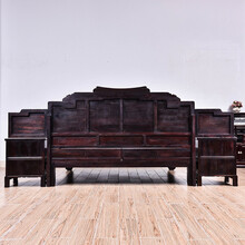 闽娇闽艺红木家具大红酸枝/老红木/老挝红酸枝学名：交趾黄檀）清式檀雕花鸟高低床三件套实木大床卧室床榻