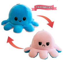 可爱生气章鱼翻面章鱼小玩偶挂件爪机娃娃毛绒玩具表情双面八爪鱼 蓝色翻转粉红 直径25厘米