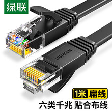 绿联（UGREEN）六类CAT6类网线 千兆网络高速连接线 电脑宽带家用非屏蔽扁平跳线 成品网线 黑色 1米 50173