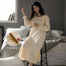 （夏日清凉）孕妇睡衣夏天薄款可哺乳睡裙棉夏季月子服长袖连衣裙5月份产后6 JX#077米色 M