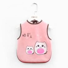 儿童罩衣夏季薄款吃饭围兜无袖防水防脏婴儿围嘴男孩女童反穿护衣 粉色喵星人 100小号(适合0-3岁宝宝)