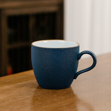 闵芯 粗陶咖啡杯碟带把手黑陶茶杯品茗杯简约组合手工复古欧式家用小奢华创意陶瓷咖啡杯复古马克杯 咖啡杯（蓝）小200ML