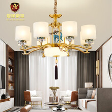 爱居帝皇 新中式全铜客厅吊灯大气家用书房吊灯中国风简约中式餐厅灯具别墅全新工艺珐琅彩 8头福禄高升【直径890mm】 暖光