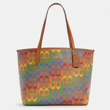 蔻驰（COACH） 奢侈品 女士托特包单肩手提包卡其色PVC配皮 C4181 IMMU4