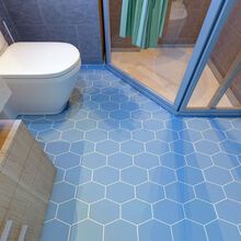 地板革  浴室卫生间地板贴防水耐磨地面贴纸厨房加厚防滑地贴PVC墙纸自粘 天蓝地板贴 60厘米宽*2米长