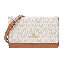 迈克·科尔斯 MICHAEL KORS MK女包 JET SET系列白色棕色拼色牛皮革单肩斜挎包 32S1GT9C2B VANILLA/ACRN