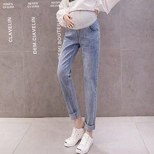 敏潮格伦（MINCHAOGELUN）孕妇牛仔裤春秋宽松托腹裤直筒外穿休闲牛仔裤潮妈直筒 牛仔蓝 M