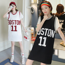 幸孕佳儿 孕妇装套装夏季新款时尚外穿潮妈款背心马甲球衣休闲小个子裙夏天外出怀孕期宽松孕妇两件套 黑色短袖 XL