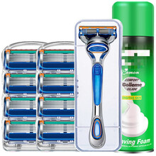 5层刀片手动剃须刀刮胡刀手刮胡子刀男剃须刀片刮胡刀片剃须刀头 1刀柄+8刀头【泡沫+旅行盒】