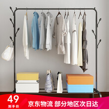 古雷诺斯 晾衣架 落地单杆家用室内阳台户外晒衣架卧室衣架子挂钩 简易衣杆 N647-01-(黑)晾晒架 +衣帽挂钩