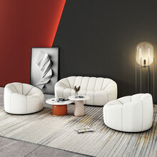 羊羔绒轻奢南瓜沙发小户型美容院服装店休息桌椅酒店大堂售楼处洽谈桌椅组合双人三人卧室懒人沙发 单人沙发（米白）