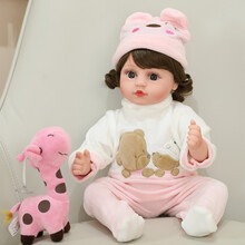 仿真婴儿洋娃娃会说话唱歌的智能软胶陪睡眠公仔玩偶大号感应可爱布娃娃儿童女孩公主玩具礼物 277粉色小熊 礼盒+小鹿+对话+学舌充电版+换装衣服
