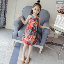 唯坤女童连衣裙夏装学生吊带裙韩版背心裙女孩公主裙无袖棉绸碎花裙子 花色 130